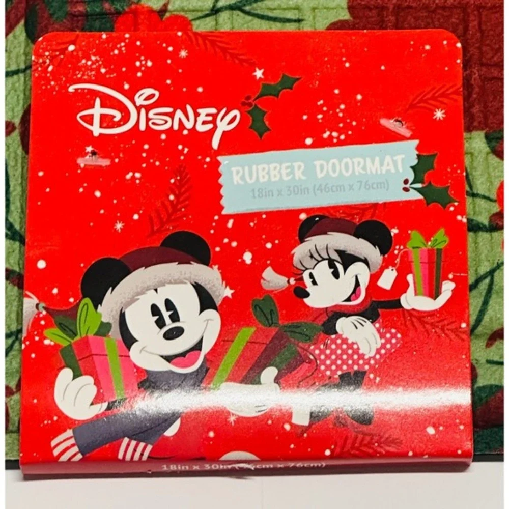 Disney Mickey Minnie Mouse Christmas Holiday Rubber Doormat 18X30